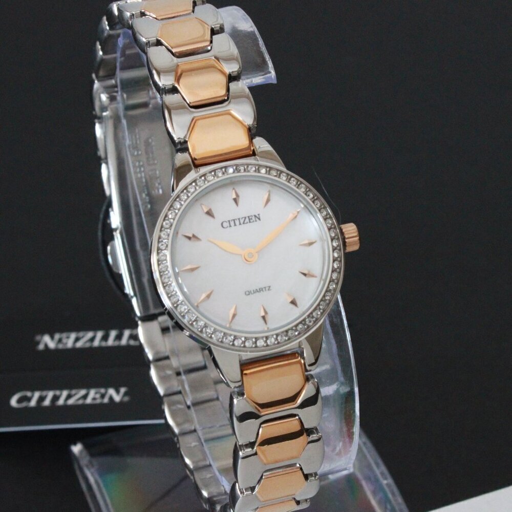 Citizen Women's Quartz Watch Crystal Bezel Mother Of Pearl Dial 24mm - Picture 2 of 11